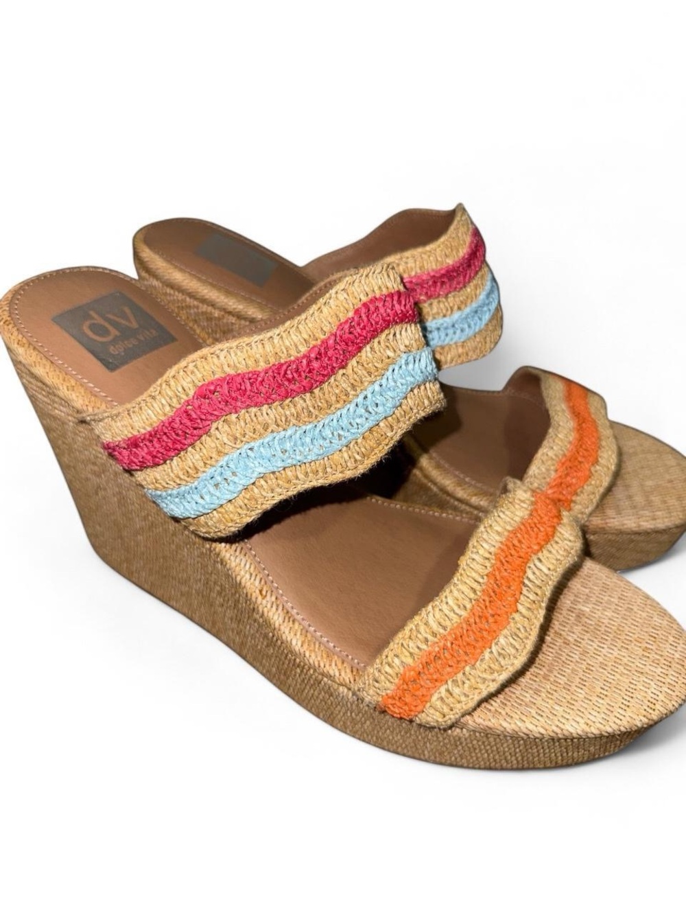 DV by Dolce Vita Natural Wedge Sandals with Pink, Blue & Orange Straps